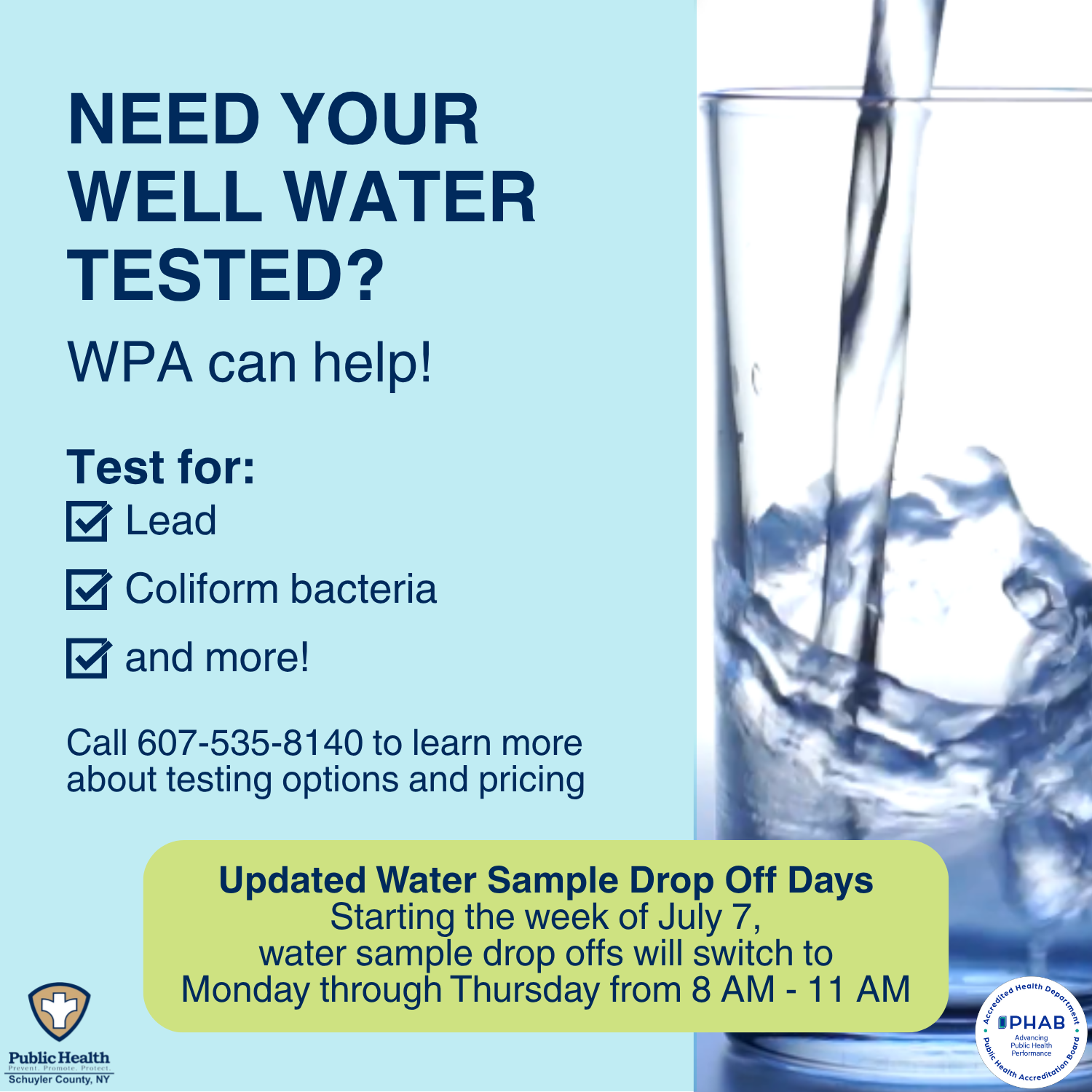 Image of a glass being filled with water. Image contains the news flash information too.