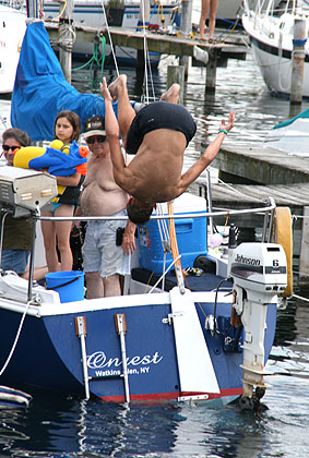 Jumping into Seneca Lake during Cardboard Boat Regatta